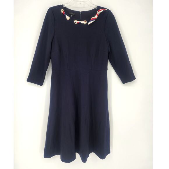 Talbots Navy Fit & Flare Dress w/ Grommet Scarf Detail Size 8 - Picture 12 of 12
